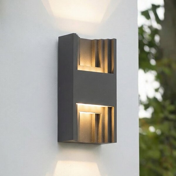 Lindby LED-Aplică de exterior Aurali, 2 becuri, negru, IP65, Negru, Aluminiu, Modern