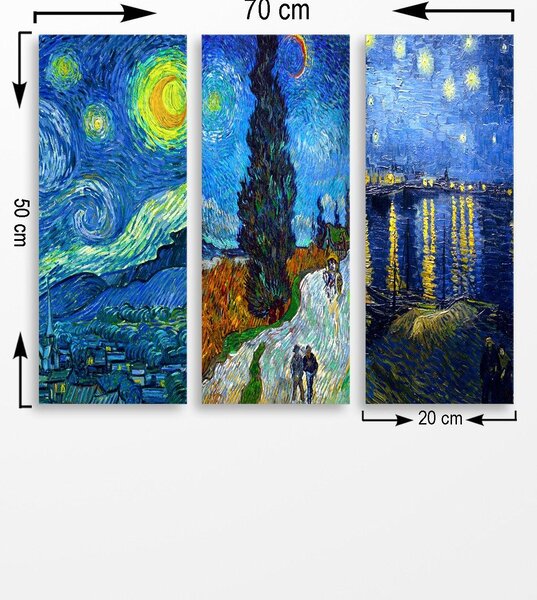 Tablou MDF (3 bucăți) Marvellous, Albastru, 50x70 cm