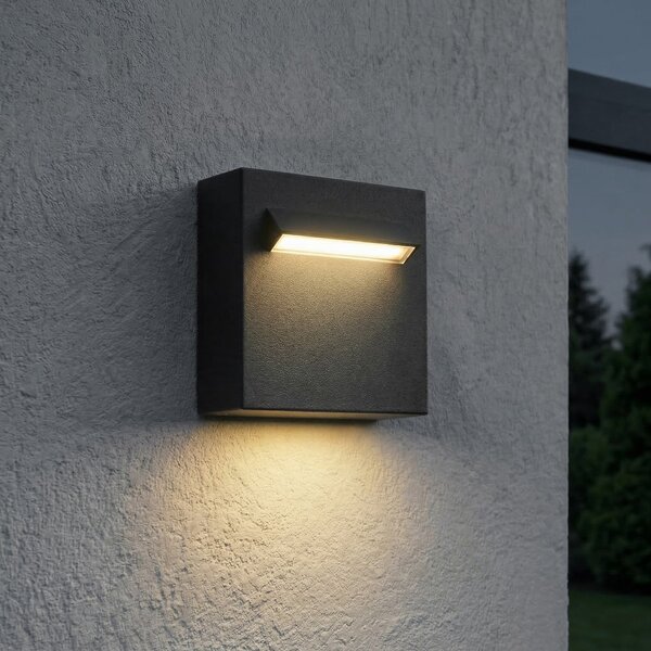 Lucande Lampă de perete pentru exterior cu LED Joril, 9,4 cm, negru, IP65, Negru, Aluminiu, Modern