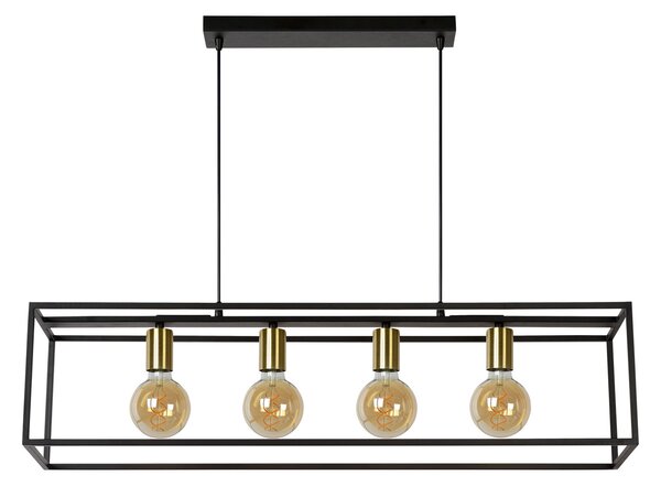 Lucide Lampă suspendată Ruben cu ramă, patru lumini, reglabil, Negru, Camera de zi / sufragerie, Metal, Modern