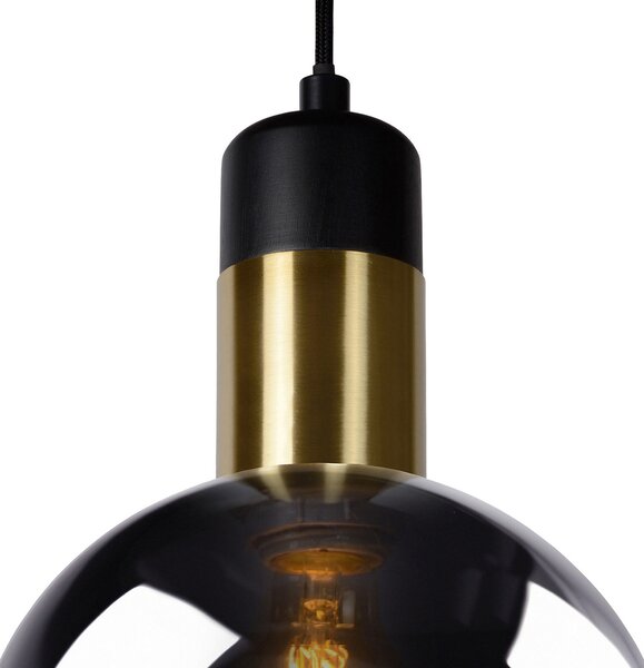 Lucide Lampă suspendată Julius, 1 bec, gri fumuriu, Ø 28 cm, reglabil, Negru, Camera de zi / sufragerie, Sticlă, Modern