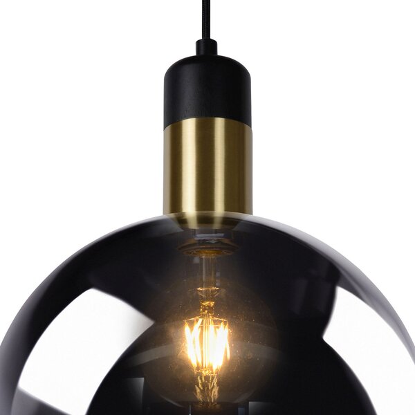 Lucide Lampă suspendată Julius, 1 bec, gri fumuriu, Ø 40 cm, reglabil, Negru, Camera de zi / sufragerie, Sticlă, Modern