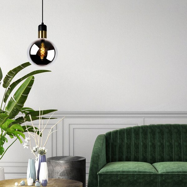 Lucide Lampă suspendată Julius, 1 bec, gri fumuriu, Ø 20 cm, reglabil, Negru, Camera de zi / sufragerie, Sticlă, Modern