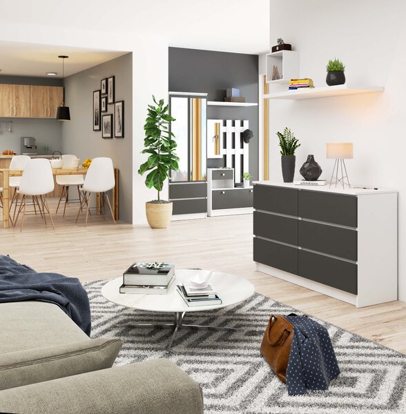 Comodă cu sertare Kapil (alb + grafit). Promo -13%. 1152024
