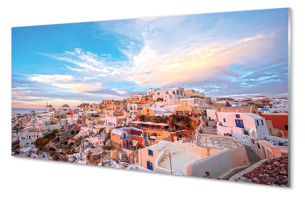 Tablouri pe sticlă Grecia Panorama apus de soare oraș