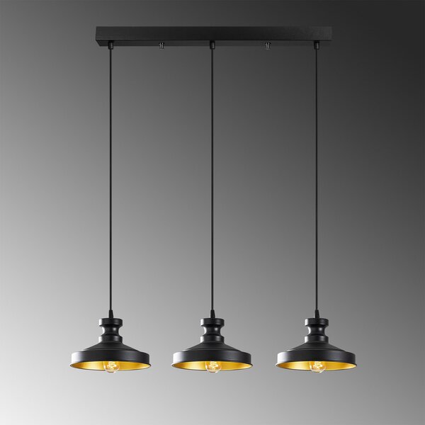 Opviq Lampă suspendată Berceste 182-S1 3 becuri negru / auriu, reglabil, Negru, Camera de zi / sufragerie, Metal