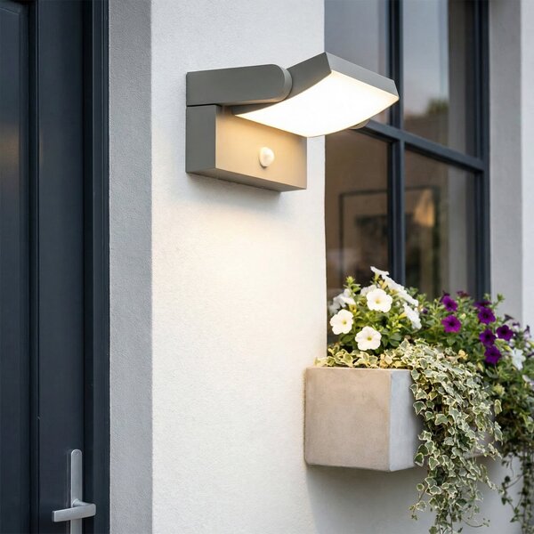 Lindby Lampa de perete pentru exterior LED Sherin, gri deschis, orientabilă, cu, Gri, Aluminiu, Modern