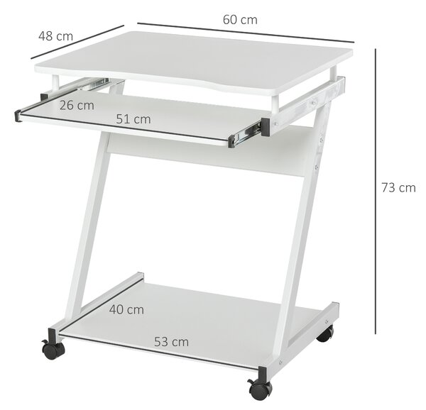 Masa cu roti HOMCOM, suport PC/laptop, 60x48x73cm alb | Aosom Romania