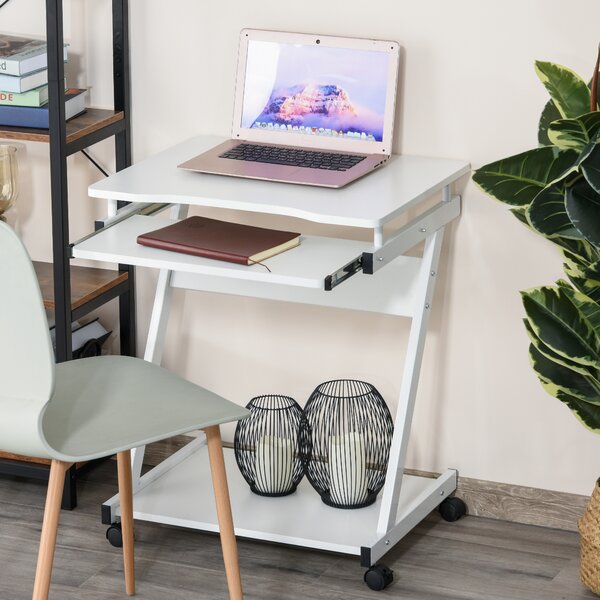 Masa cu roti HOMCOM, suport PC/laptop, 60x48x73cm alb | Aosom Romania