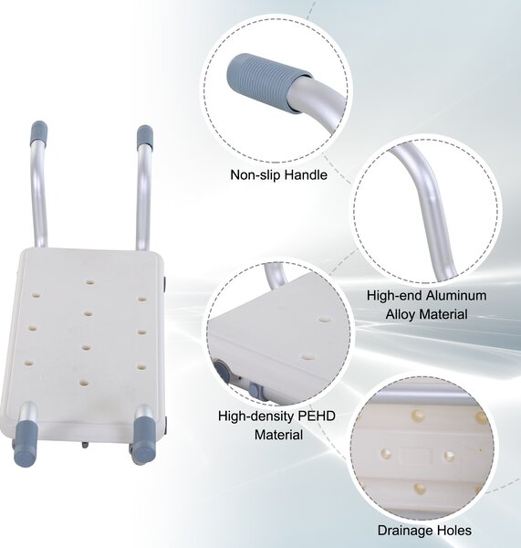 HOMCOM Scaun pentru Cadă din Aliaj de Aluminiu, Plastic și Lățime Reglabilă, 73-83x22x18 cm, Alb | Aosom Romania
