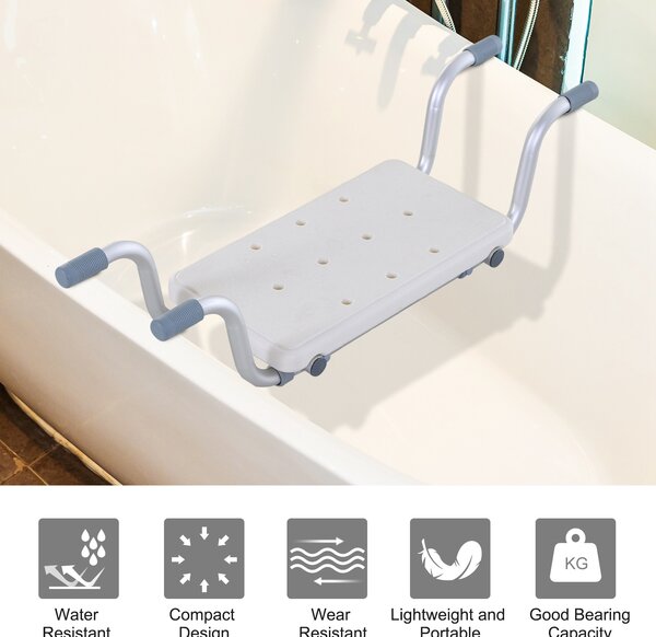 HOMCOM Scaun pentru Cadă din Aliaj de Aluminiu, Plastic și Lățime Reglabilă, 73-83x22x18 cm, Alb | Aosom Romania