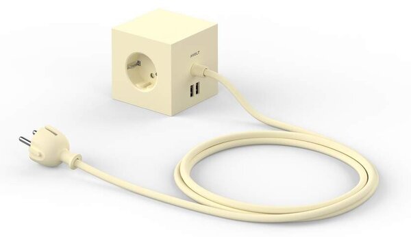 Avolt Stikdåser - Square 1 USB A & Magnet 1,8m Ice Yellow Avolt