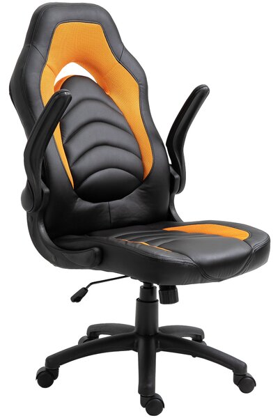 Fotoliu de Gaming din Piele ecologica cu Functie de Balansare, Inaltime Ajustabila si Cotiera Rabatabila, 5 Roti Rotative, Galben Vinsetto | Aosom RO