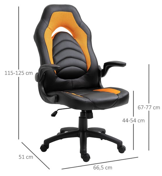 Fotoliu de Gaming din Piele ecologica cu Functie de Balansare, Inaltime Ajustabila si Cotiera Rabatabila, 5 Roti Rotative, Galben Vinsetto | Aosom RO