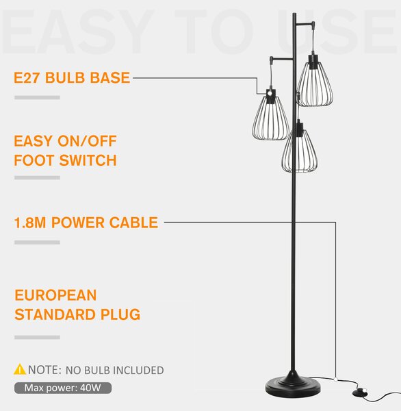 Lampa de podea Design Vintage Industrial din metal negru, lampa de podea moderna Ф35 x 170 cm HOMCOM | Aosom Romania