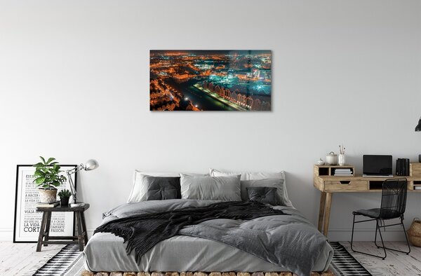 Tablouri pe sticlă Gdańsk River noapte panoramă