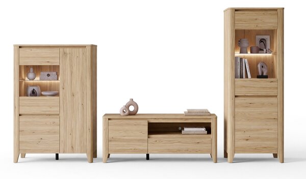 Set de living Talduno 108, Stejar deschis, Sticlă călită, PAL laminat