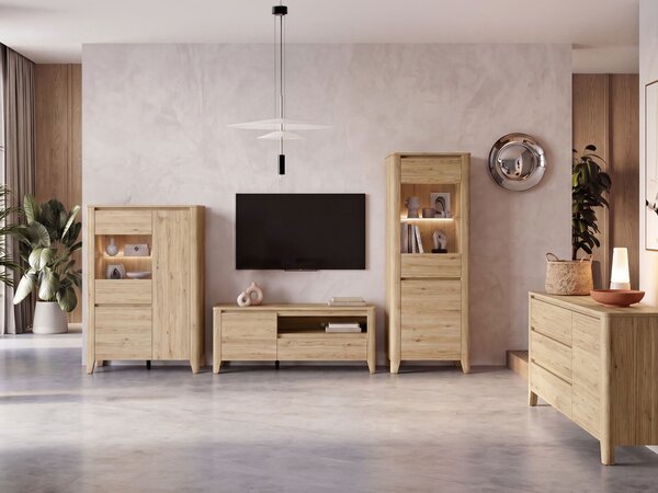 Set de living Talduno 108, Stejar deschis, Sticlă călită, PAL laminat