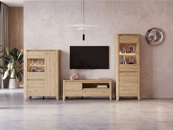 Set de living Talduno 108, Stejar deschis, Sticlă călită, PAL laminat