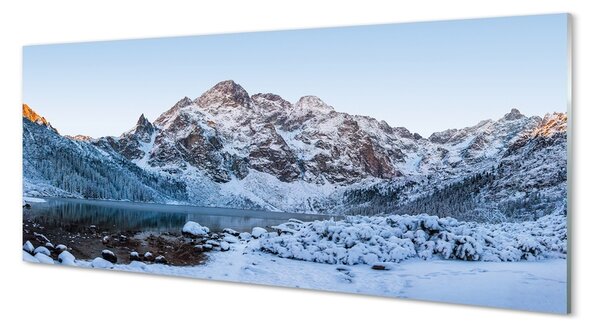 Tablouri pe sticlă lac de iarnă de munte