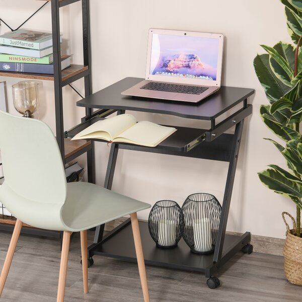 Birou cu suport pentru PC si tastatura, cu 4 roti, negru 60x48x73cm HOMCOM | Aosom RO