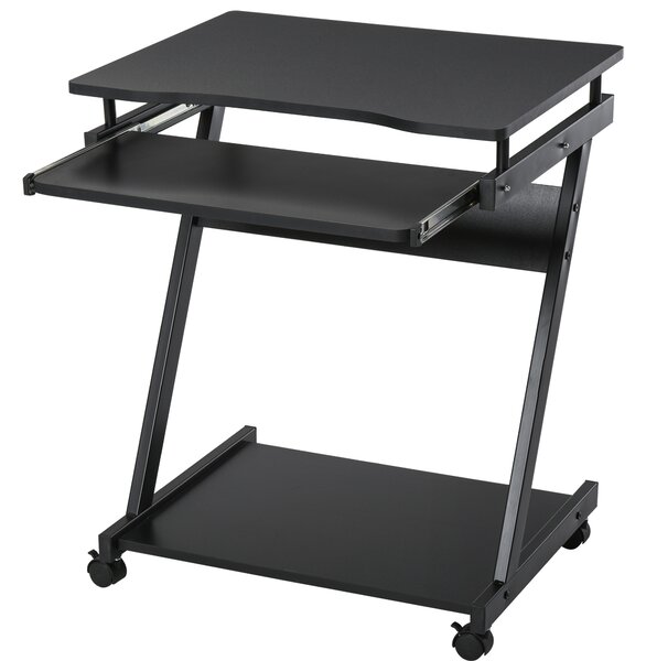 Birou cu suport pentru PC si tastatura, cu 4 roti, negru 60x48x73cm HOMCOM | Aosom RO