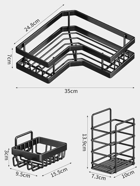 Set 5 etajere pentru baie: Raft pentru dus, etajera de colt