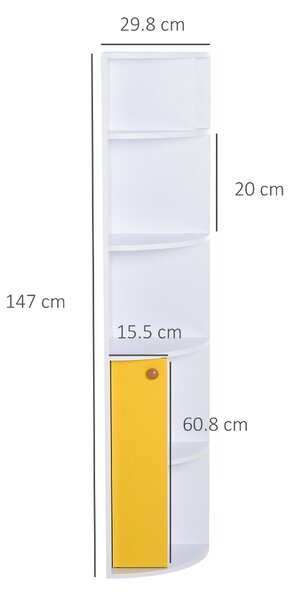 Biblioteca cu 5 niveluri cu Rafturi deschise HOMCOM 1 dulapior modern cu economisire de spatiu, alb si galben 29,8x29,9x147cm | Aosom Romania