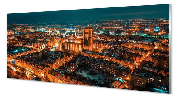 Tablouri acrilice panorama de noapte a bisericii Gdańsk