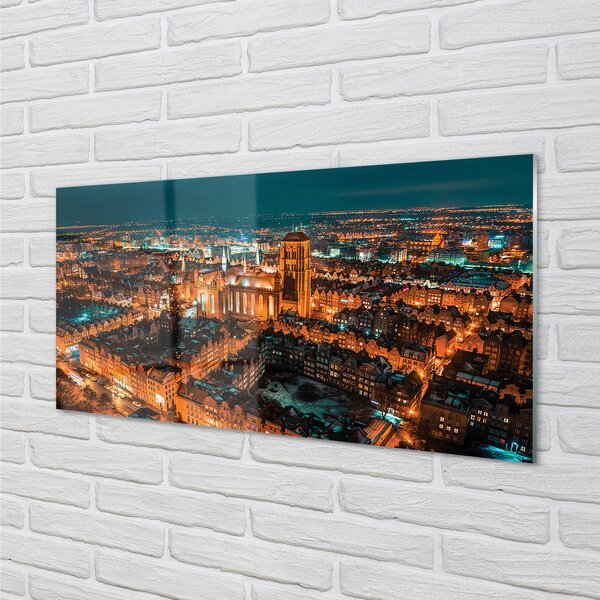 Tablouri acrilice panorama de noapte a bisericii Gdańsk