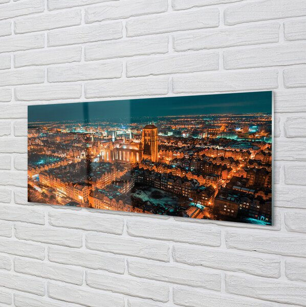 Tablouri acrilice panorama de noapte a bisericii Gdańsk