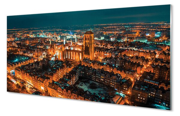 Tablouri acrilice panorama de noapte a bisericii Gdańsk