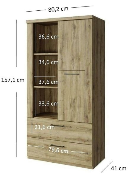 Dulap DOORSET, stejar navarra/negru, PAL laminat/plastic, 80x41x157 cm