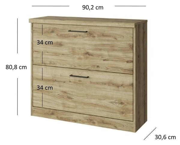 Pantofar DOORSET, stejar navarra, PAL laminat, 90x31x81 cm