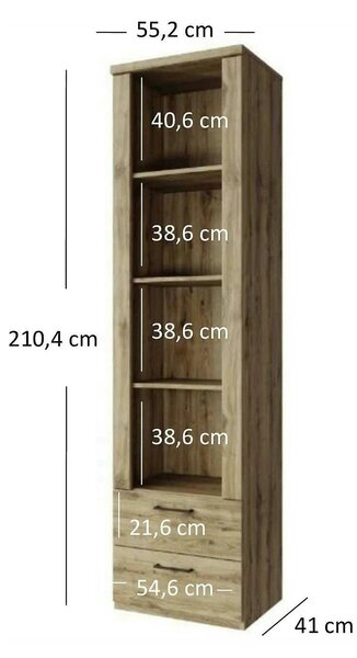 Biblioteca DOORSET, stejar navarra, PAL laminat, 55x41x210 cm
