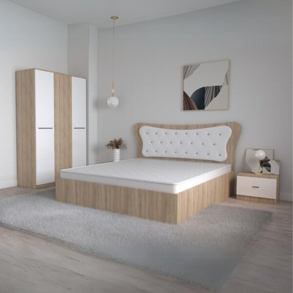 Set Mobila De Dormitor Dante H Sonoma Alb, pat 160x200cm, dulap 124x187cm, noptiere