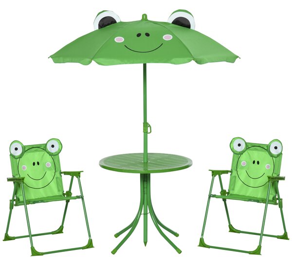 Outsunny Set Masa de Gradina cu 2 Scaune Pliabile si Umbrela pentru Copii din Metal si Poliester, Verde | Aosom Romania