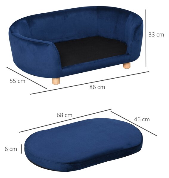 Culcus pentru Caini de Interior PawHut, Canapea pentru Pisici sau Caini de Talie Mica si Medie Max. 22.5kg, din Catifea Albastra | Aosom Romania
