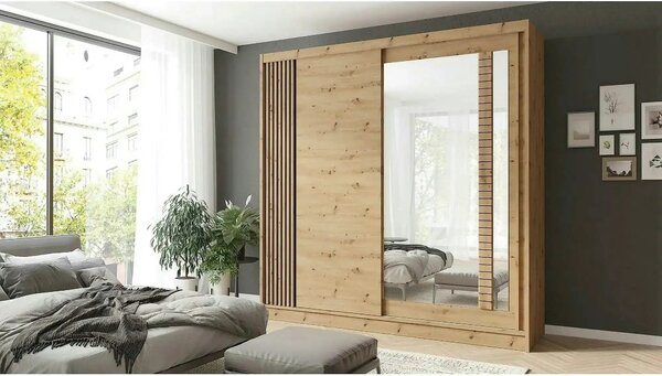 Dulap usi glisante 200 cm ARTIZ, stejar artisan, PAL, cu 2 usi