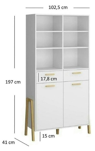 Biblioteca BELLE, alb, PAL laminat, 103x41x197 cm