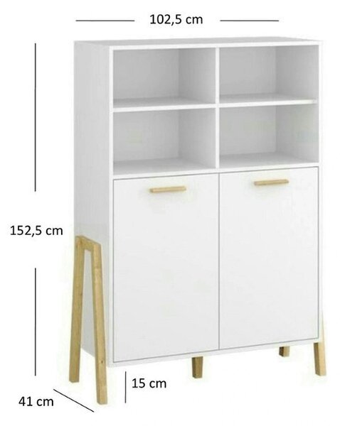 Biblioteca BELLE, alb, PAL laminat, 103x41x153 cm