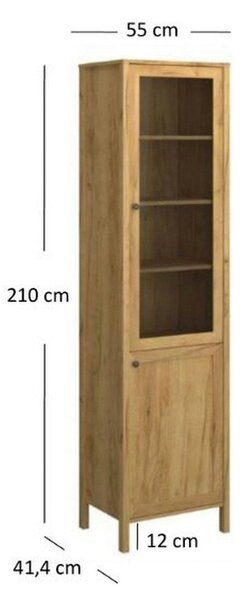Vitrina KLARK, stejar auriu, PAL laminat, 55x42x210 cm