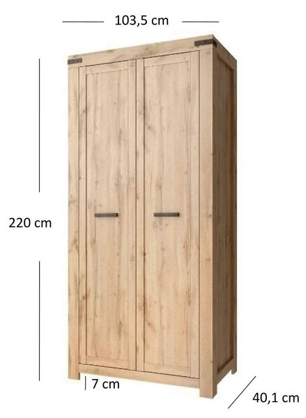 Dulap MORTIZ, stejar wotan, PAL laminat, cu 2 usi, 104x40x220 cm