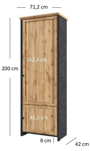 Dulap NICOLE, stejar wotan/gri antracit, PAL laminat, cu 2 usi, 71x42x