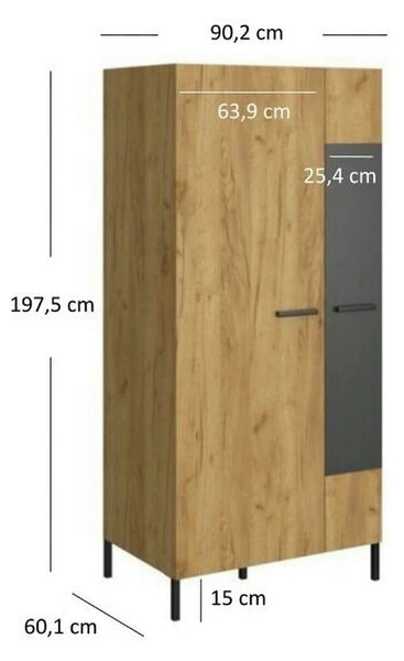 Dulap SANTES, stejar artisan auriu/gri antracit, PAL laminat, cu 2 usi