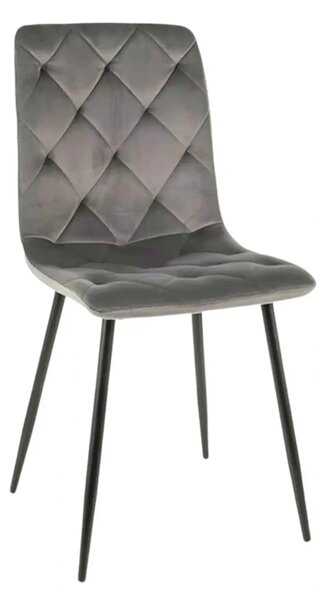 Scaun tapitat JERRY, gri/negru, stofa catifelata/metal, 45x39x91 cm