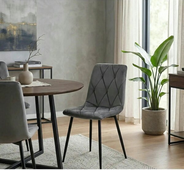 Scaun TOM, gri/negru, stofa catifelata/metal, 45x39x91 cm