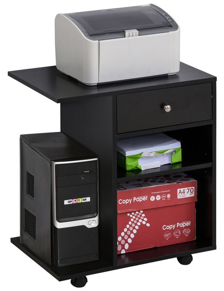 Vinsetto Mobilă Imprimantă Lemn cu Sertar și 2 Etajere, Design Compact, 60x40x68.5cm, Negru | Aosom Romania