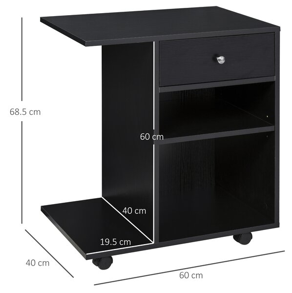 Vinsetto Mobilă Imprimantă Lemn cu Sertar și 2 Etajere, Design Compact, 60x40x68.5cm, Negru | Aosom Romania
