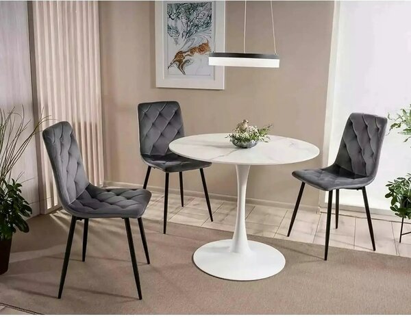 Scaun tapitat JERRY, gri/negru, stofa catifelata/metal, 45x39x91 cm